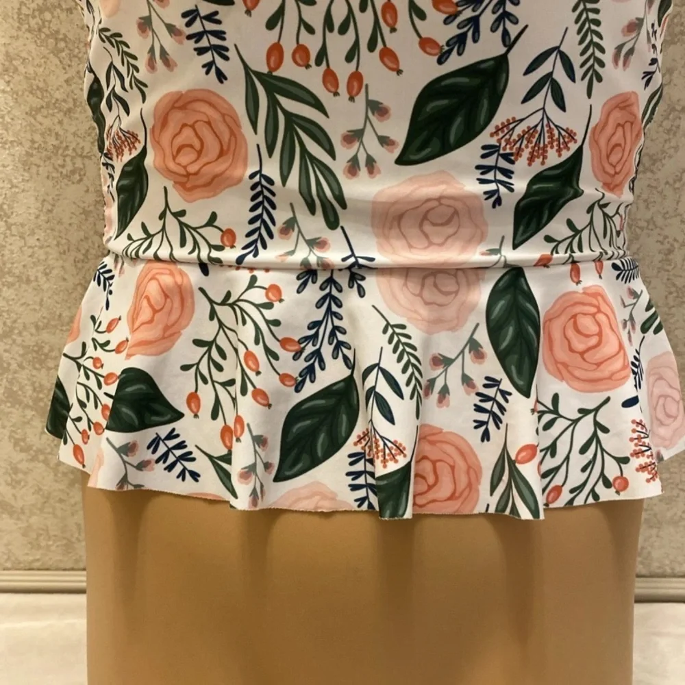 SHEIN Floral Halter Bikini Top in Pink and Green